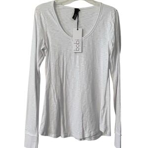 NWT bobi WHITE LS SCOOP NECK TEE T-SHIRT Large ELEVATED BASICS Neutral TOP